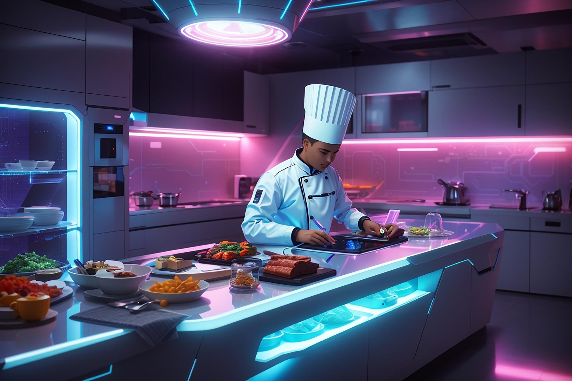 Nowoczesne studio kuchenne z neonami